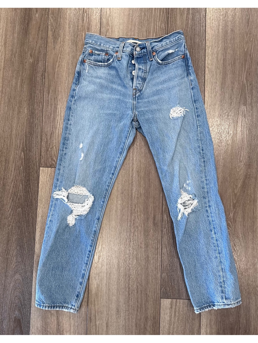 Levi's Premium Wedge Straight Distressed Light Blue Denim Jeans Size 25